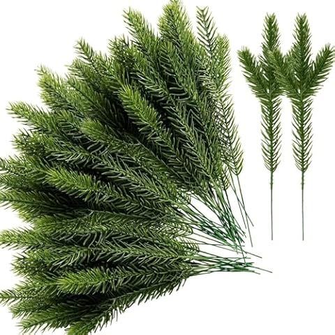 Wcysin 20 PCS Artificial Pine Needles Branches Garland,Fake Greenery Pine Picks for DIY Garland Wreath Christmas Embellishing and Home Garden Decoration Cover
