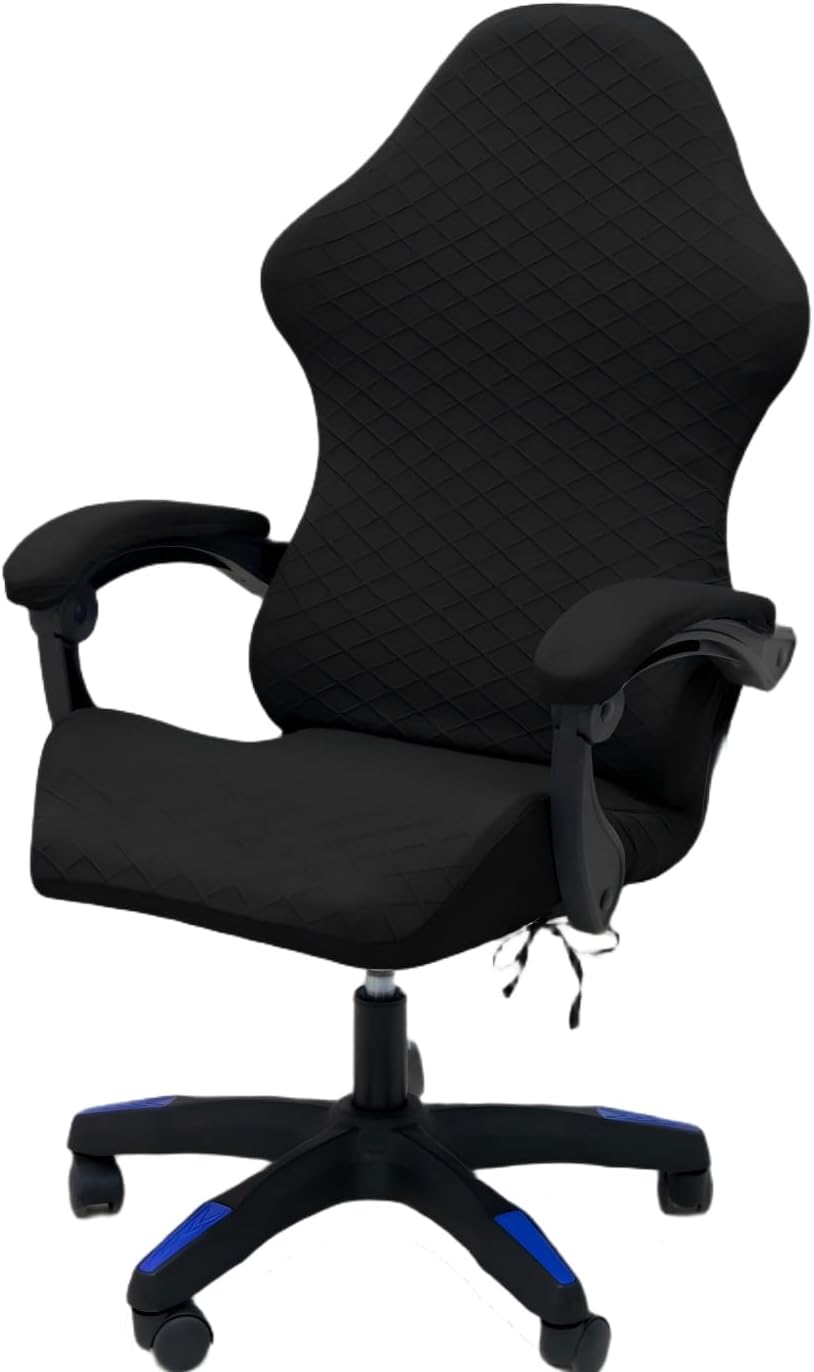 Gaming Chair Cover Set with Armrest Covers, Jacquard Stretch Slipcover1-Piece Form Fit Cover & Chair Armres Covers Included（no Chair (Black)