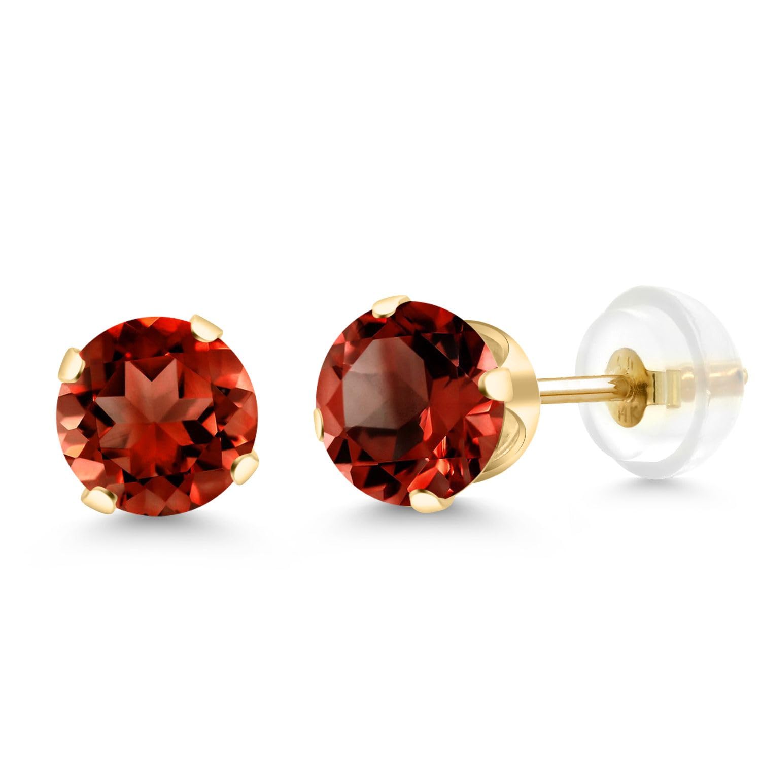 Gem Stone King 14K Gold Gemstone Birthstone Solitaire Stud Earrings | Round 6MM | Gold Earrings For Women Men