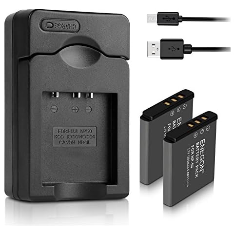 ENEGON 2-Pack NP-50 Replacement Battery and Portable Micro USB Charger for Fujifilm BC-45W BC-50 and Fujifilm FinePix F50FD F100fd F60FD F100FD F200EXR F300EXR F550EXR RF600EXR F800EXR X10 XP100 XP200 Cover