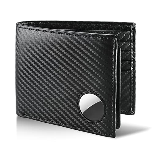 Image of Serovi AirTag Wallet for Men Genuine Leather Bifold Wallet with AirTag Holder RFID Blocking Wallet With 2 ID Window and 12 Cards Holders Gift Box (Airtag Not included)