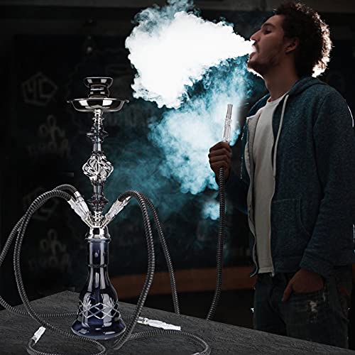 22" Hookah Komplettset - 2 Schlauch Premium Hookah Shisha Set mit Glasvase, Keramikschale und Kohlezange Aschenbecher (Schwarz) – Bild 6
