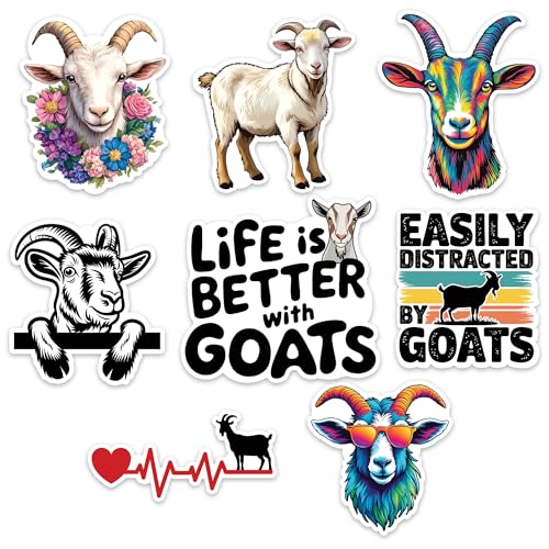 Image of Goat Sticker 8 Pcs (Large Size) Vinyl Stickers Laptop Waterproof Decal for Car Bumper Water Bottle Notebook Luggage Window Funny Party Birthday Decorations - Size 4 Inches