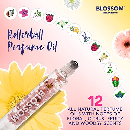 Blossom Roll On Rollerball Perfume Oil With Natural Ingredients + Essential Oils, Infused With Real Flowers, Made In Usa, 0.20 Fl. Oz./5.9 Ml, Luxe Patchouli Rose #TOP1
