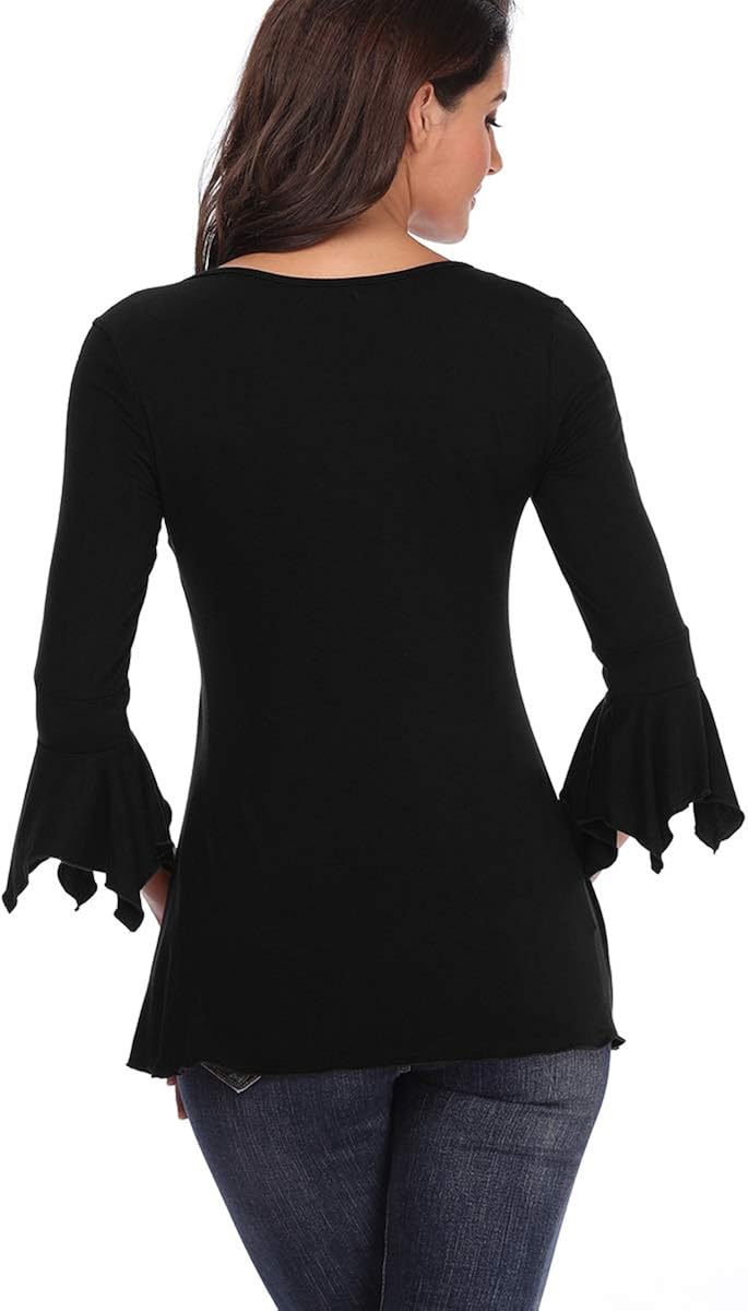 Flаѕh Dеаlѕ - 40% оƒƒ MISS MOLY Womens Pleated Front Henley Shirts 3/4 Bell Sleeve Button Down Blouses