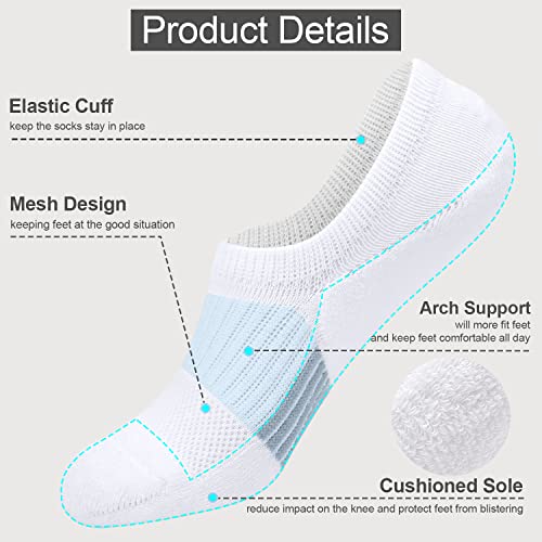 Image of No Show Socks Womens Cushioned Low Cut Invisible Footies for Running Athletic Ankle Socks 6 Pairs