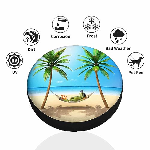 Image of Green Frog Spare Tire Cover Beach Sunbath Hammok Relax Palm Tree Sky Weatherproof Universal Wheel Protectors Camper Tire Covers for Trailer Rv Travel(17 inch)