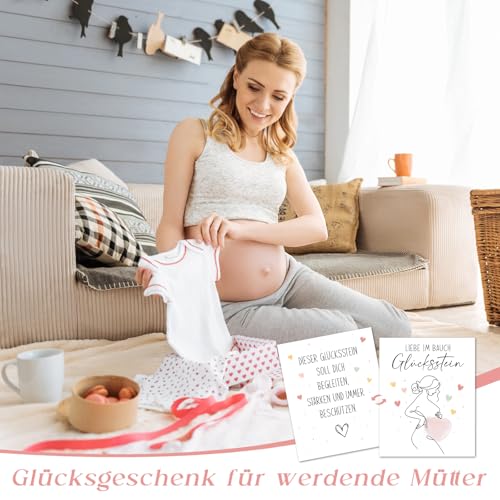 BOFUNX Schwangerschaft Geschenk, Glücksstein + Glückskarte + Organzasäckchen, Schwangere Geschenk Werdende Mütter Geschenk Glücksbringer