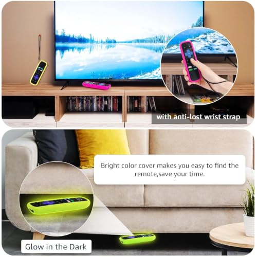 Image of Roku TV Remote Case, 2 Pack, Silicone Protective Controller, Glow in the Dark Yellow and Rose Red, Easy to Find Your Remote Anywhere