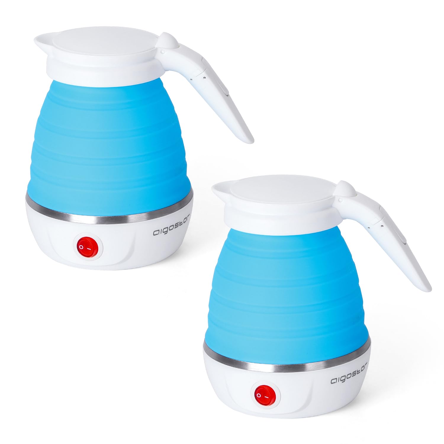 Aigostar Reise Wasserkocher Klein 600ml, Mini Faltbarer Wasserkocher 2 Pack