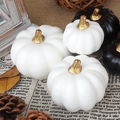 Image of Artmag Artificial Pumpkins Bulk 12Pcs Assorted Sizes and Colors Harvest Lifelike Pumpkin Fake Foam Pumpkin for Fall Autumn Halloween Home Party Thanksgiving Party Holiday Decor
