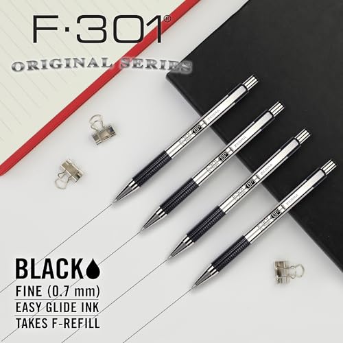 Zebra Pen F-301 Ballpoint Black Ink Fine Point 0.7mm Pen, Easy-Glide Ink, Stainless Steel Retractable, Non-Slip Grip, Professional Design, Ideal for Office, Journal and Planner Use, 18-Pack (27118) - Image 3
