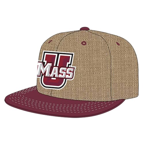 BH Fashion Company University of Massachusetts Amherst Minuteman UMass 6 Panel Lightweight Jute Snapback College Cap Maroon/White