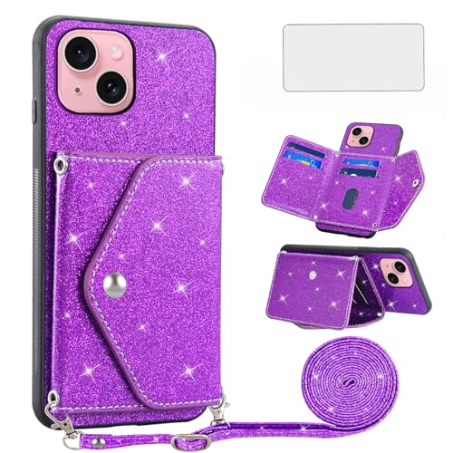Coque portefeuille iPhone 15 Asuwish avec protège-écran en verre