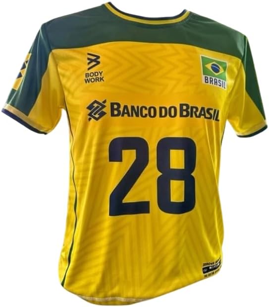 Brazil National Volleyball Team Jersey, Yellow and Green, Numbers 16 and 28, Adult Sizes XS-XXXL