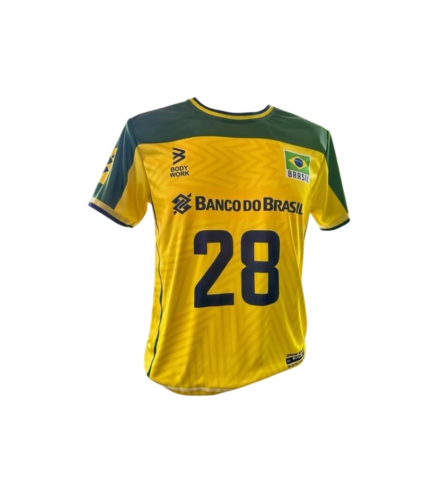 Brazil National Volleyball Team Jersey, Yellow and Green, Numbers 16 and 28, Adult Sizes XS-XXXL (US, Alpha, 3X-Large, Regular, Regular, Darlan)