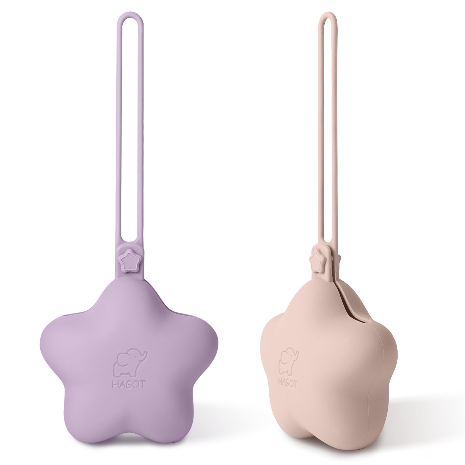 HAGOT 2 Pack Schnullerbox Silikon, Box Dummy, Schnullerbox für Unterwegs Sterndesign, Schnuller-aufbewahrung, Dummy Boxen BPA-frei, Sicheres Baby Zubehör, Rosa + Lavendel