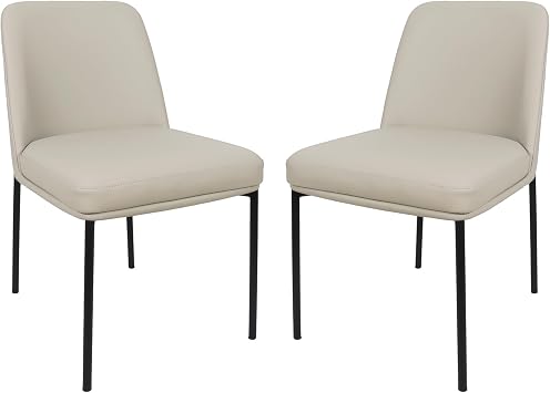 Manhattan Comfort Loft Dining Chairs Set of 2, Upholstered in Vegan Leather, Armless Side Seating with Metal Frame, Curved Backrest, Contemporary Style, Stone Gray