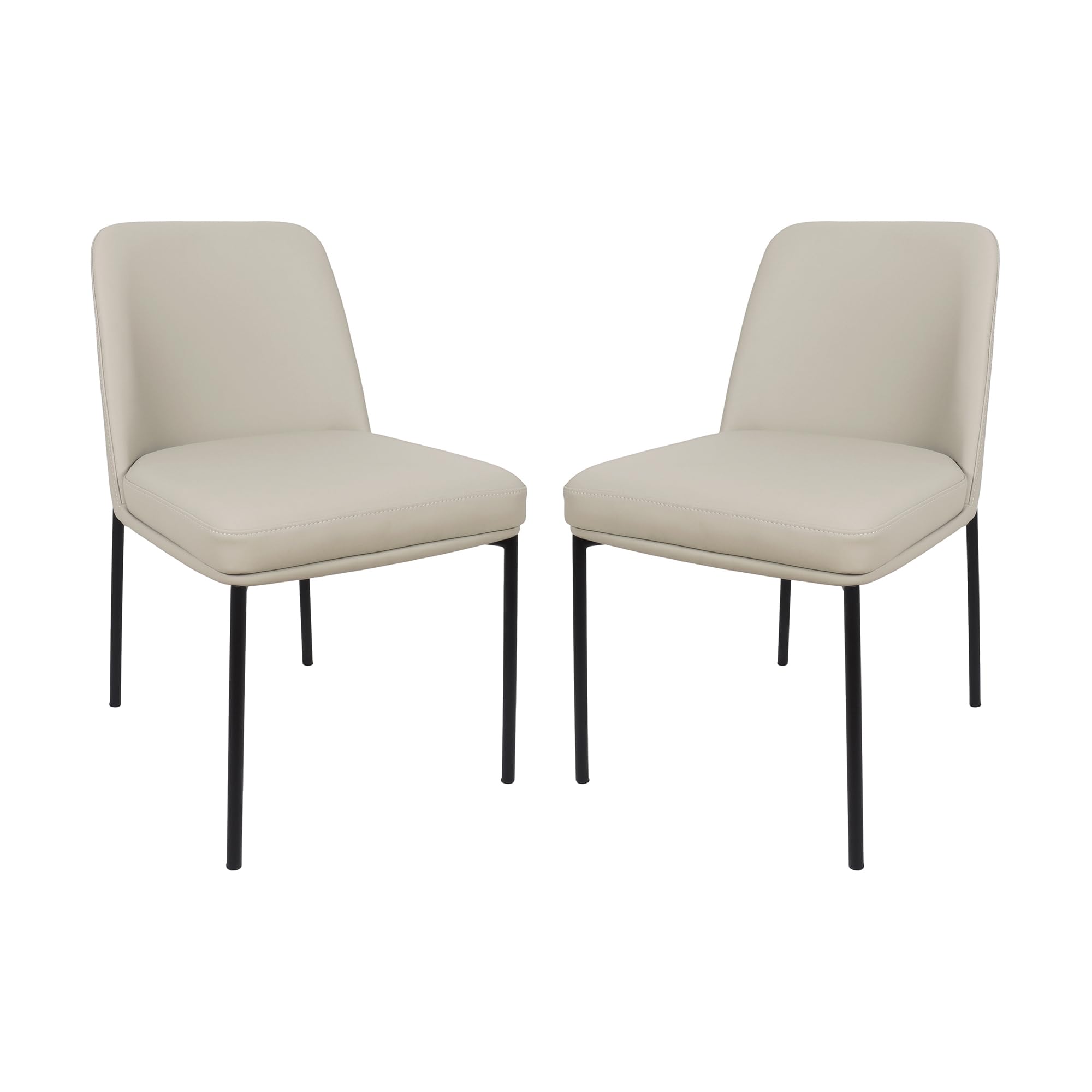 Manhattan Comfort Loft Dining Chairs Set of 2, Upholstered in Vegan Leather, Armless Side Seating with Metal Frame, Curved Backrest, Contemporary