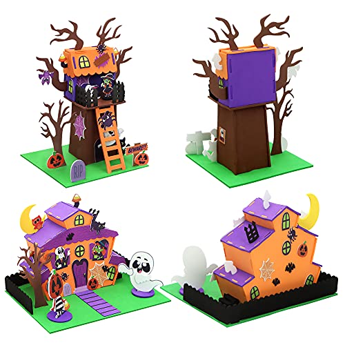 JOYIN 2 Stück Halloween 3D Bastelset für Kinder - Schaumstoff Spukhaus, Baumhaus und Kürbis Spukhaus - Kunst und Bastelset für… – Ansicht 4