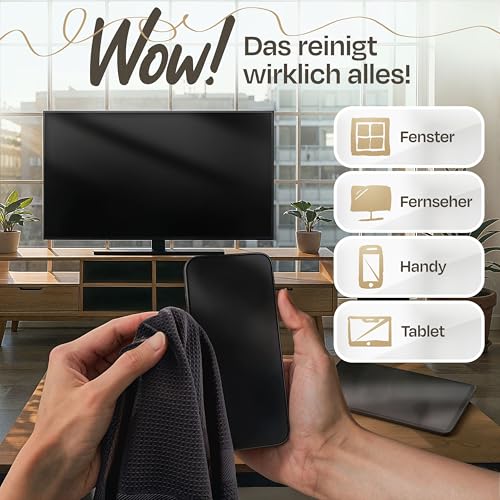 Wowtowelz Poliertuch, Fenstertuch, Mikrofasertücher, Glaspoliertuch, Putztücher 3er Set für streifenfreien und fusselfreien Glanz (3er Set - 40x40 cm, Dunkelgrau)