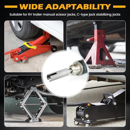 Image of 8inch Scissor Jack Slotted Drill Attachment with 2 Adapter Bits,Stainless Steel Scissor Jack Slotted Drill Adapter T-Slot Drill Attachment,for RV Trailer Camper