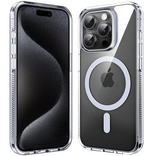 Supdeal Magnetic Clear Case for iPhone 15 Pro, [Compatible with MagSafe] [Non Slip Bumper & Not Yellowing] Military Grade Shockproof Transparent Silicone Phone Cover, 6.1", Transparent