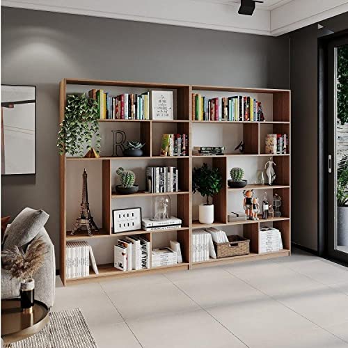 Kit 2 Estantes Livreiro Multiuso 8 Nichos Seattle Yescasa Amadeirado Montana Perfect Wood