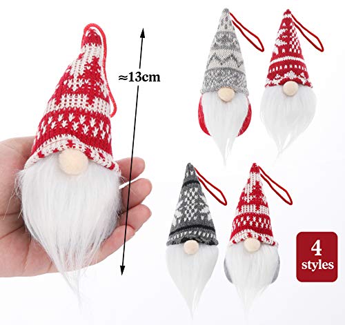 Absofine Gnome Christmas Ornaments 5Pcs Handmade Swedish Gnome Plush Tomte Little Gnomes Xmas Hanging Decorations Scandinavian Santa Ornaments For Christmas Tree Home Decor, 4 Pcs #TOP1