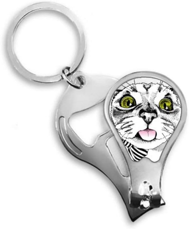 Tougue Bow White Cat Protect Animal Pet Lover Fingernail Clipper Cutter Opener Key Chain Scissor