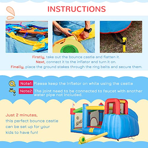 Outsunny 6-In-1 Inflatable Water Slide, Kids Water Park Castle Bounce House Includes Slide, Trampoline, Pool, Cannon, Climbing Wall, Throwing Wall With Carry Bag, Repair Patches, 450W Air Blower #TOP6