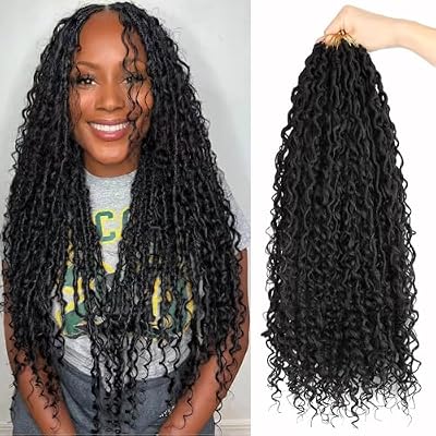 LMZIM 24 inch Goddess Locs Crochet Hair 8 Packs Faux Locs Crochet Hair for Black Women Pre Looped River Locs Crochet Hair with Curly Ends #2