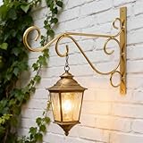 Tissting Wandbehang Blumenampelhalter, Robust Eisen Wandhalterung für Blumentöpfe, Garten Decor, Laterne Windspiele, Blumenampel Pflanzen Halterung Hängend, Golden Finish, für Innen- und Außenbereich
