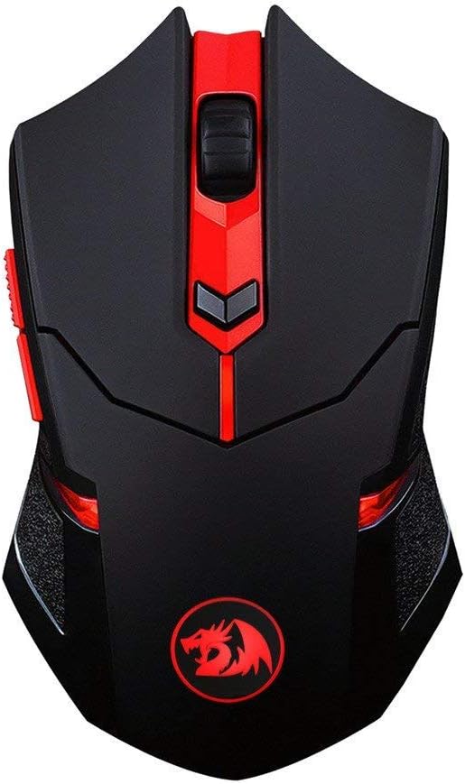 Redragon M601-WL-BA Wireless Gaming Mouse and Mouse Pad Combo, Ergonomic MMO 6 Button Mouse, 2400 DPI, Red LED Backlit & Large Mouse Pad for Windows PC Gamer (Black Wireless Mouse & Mousepad Set)