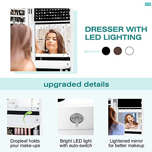 Charmaid GT10014-JVWH Led Strip Jewelry Armoire With 47.2 Inch H Full Length Mirror, Wall/Door Mounted Jewelry Organizer thumb #3