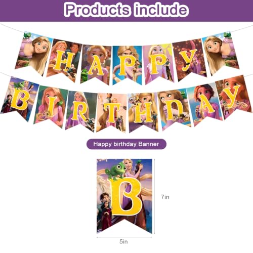 Princess Rapunzel Party Decorations,Princess Birthday Party Supplies Includes Banner- Cake Topper - 24 Cupcake Toppers - 18 Balloons by ELZEM - Used condition - Image 2