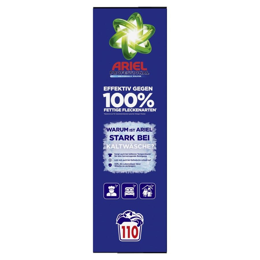 Ariel Detergente en polvo profesional Universal+, combate todo tipo de manchas de grasa, para uso profesional