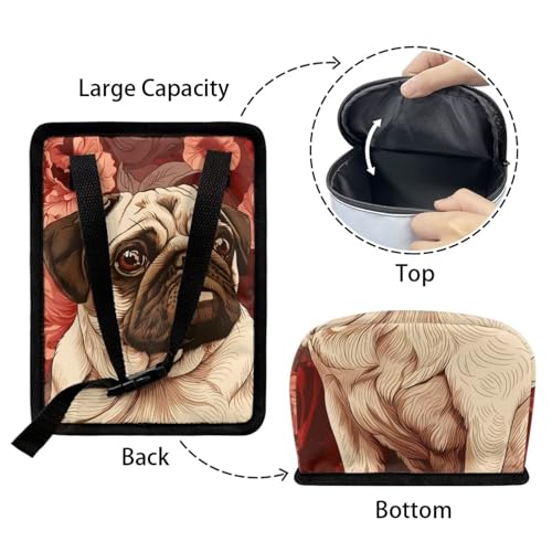 Image of Talayituse Pug Dog Flower Print Car Trash Can with Adjustable Straps, Foldable Car Trash Bag Bin Car Garbage Bag Multipurpose Storage Box for Vehicle Travel Camping Picnicing
