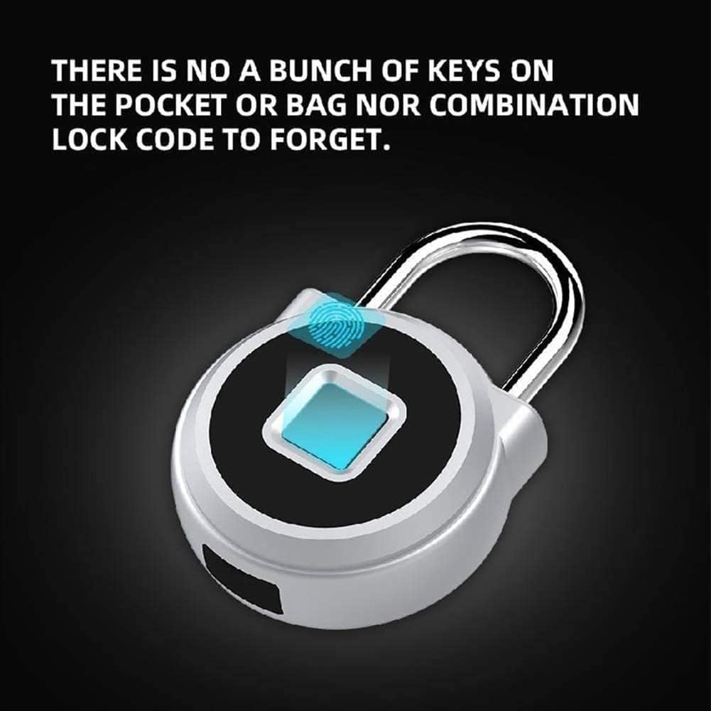 Fingerprint Padlock, USB Charging IP67 Waterproof Smart Anti- Theft Keyless Lock, Suitable for House Door, Wardrobes, Gym, Backpack, Luggage Suitcase, Bike, Office(Gray)