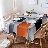 LEOSUCRE Tablecloth Rectangle Table Cloths 60 x 102 , Black Gray and Orange Tablecloths Waterproof T