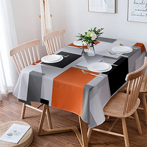 Leosucre Tablecloth Rectangle Table Cloths 60 X 102 , Black Gray And Orange Tablecloths Waterproof Tablecloth Outdoor Table Cloth Table Cover Kitchen Dinning Tabletop Abstract Modern Geometry #TOP5