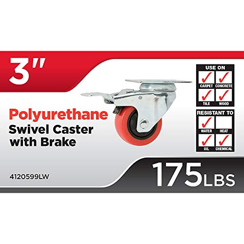 Titan Waxman Lenkrollen aus Polyurethan, 7,6 cm, Rot/Chrom