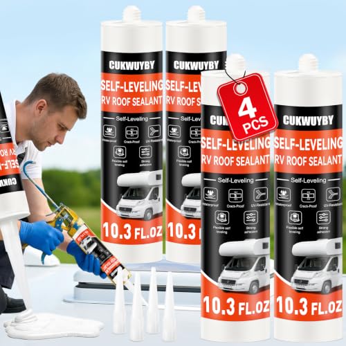 Image of 4 Pack RV Roof Sealant 30 Seconds Self Leveling RV Sealant | White Lap Sealant for RV Roofs,Camper Roof Sealant,Flexible,Waterproof & UV RV Caulking Sealant for Camper & Travel Trailers