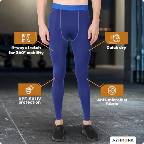 Image of Compression Nylon Lycra Lower Leggings Tights Yoga Pants for Men Boys - Workout Gym Exercise Running Cycling Training - Full Leg Sleeves - Cold Weather Sports Inner - Skinny Fit