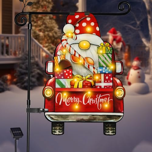 Amadecohome 28x40 Solar Christmas Dwarf Garden Flag, Outdoor Decor