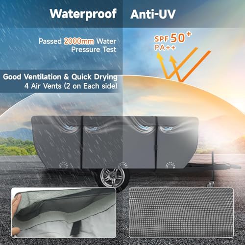 Image of VINPATIO Pop Up Camper Cover: Folding Camper Tent Trailer Cover Fits 16'-18' Trailers, Waterproof & Anti-UV Pop-up Camper Cover with Windproof Straps