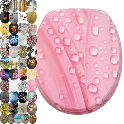 Sanilo Abattant WC avec frein de chute et libération rapide, Siège de WC amovible par simple pression sur un bouton, Montage facile par le haut (Fleur rose)