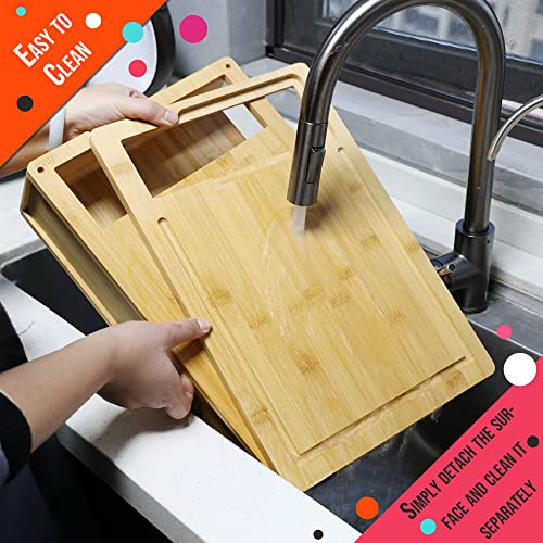 Gespink Bamboo Cutting Board With Containers, Removable Surface Cutting Board With Drawer Bins, Prep Deck Station Chopping Board With Storage Tray, Cutting Board With Compartments, 4 Graters #TOP4