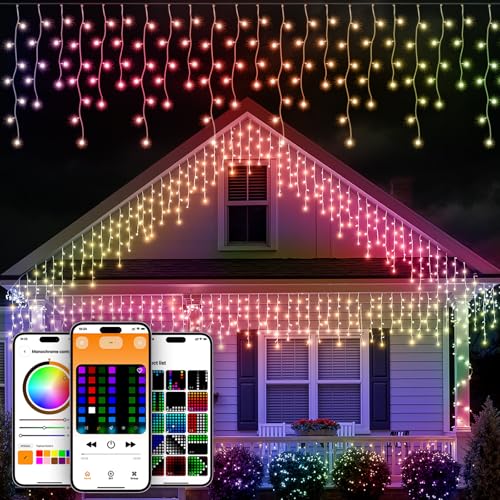 SmartDawn Smart Icicle Lights for Outside - 24ft 192 LED Color Changing Icicle Christmas Lights Outdoor - APP Controller 50+Preset Modes 16M Color Customize DIY Dynamic Lighting Effect by SmartDawn - Used condition - US$5.88