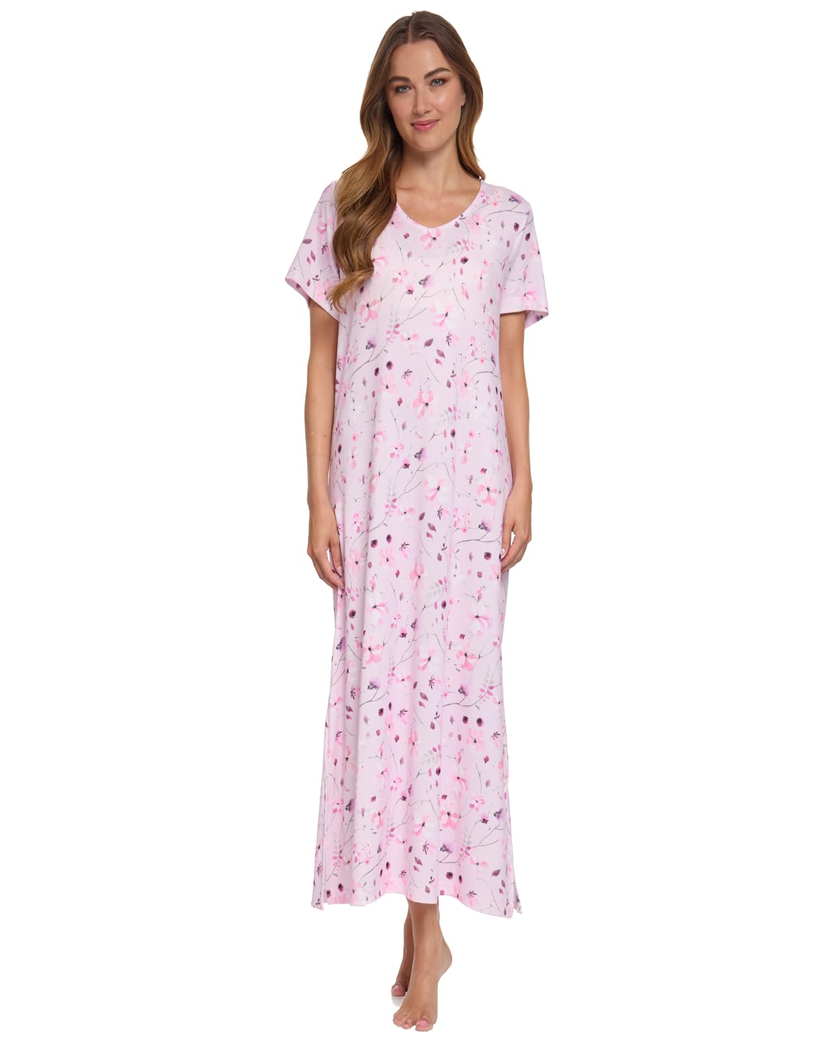 Slumber Hut Women's 50" - Pink 'Floral Reflections' Short Sleeve Nightie 25271L Pink L-Xl
